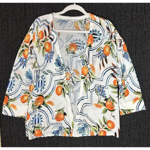 Chico's Womens Open Front Cardigan Tropical Orange Fruit Cotton Blend Sz 3 / XL